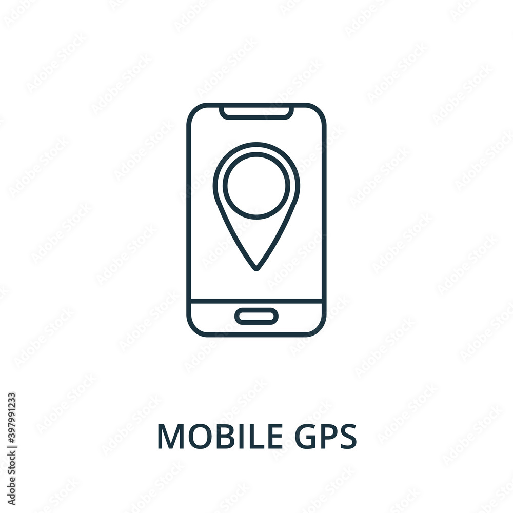 Poster mobile gps icon. line style element from navigation collection. thin mobile gps icon for templates, 