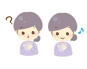 スマホとお年寄りのイラスト