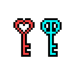 Pixel image of a key. Vector illustration of cross stitch pattern.