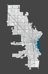 Detailed map of Milwaukee city, Cityscape. Royalty free vector illustration.