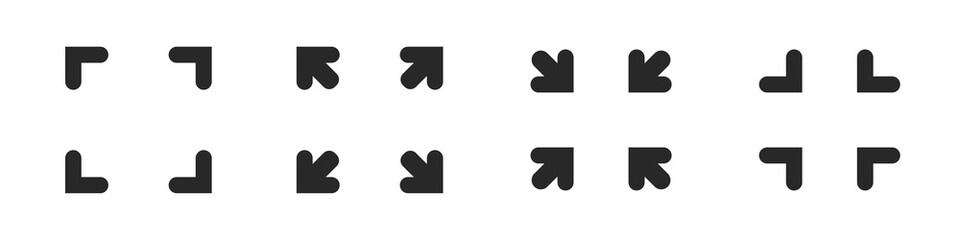 Full size screen icon vector widener symbol, maximize and minimize graphic arrows isolated interface illustration.