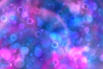 Abstract blue gradient pink purple background texture with glitter defocused sparkle bokeh circles and glowing circular lights. Beautiful backdrop with bokeh light effect.
