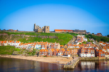 Obraz premium View over the harbour of Whitby, Yorkshire, United Kingdom