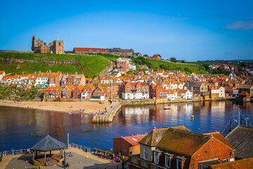 Fototapeta na wymiar View over the harbour of Whitby, Yorkshire, United Kingdom
