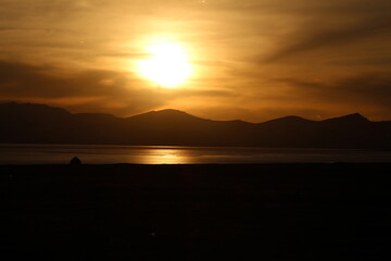 Sunset with Song Kol lake background in Kyrgyzstan