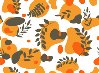 Abstract modern seamless pattern with tropical plants in the Scandinavian style. Vector illustration