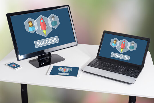 Business success concept on different devices