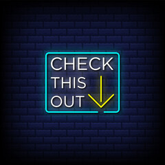 Check this out neon sign with down arrow icon