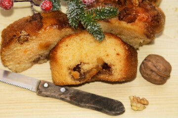 Christmas cake panettone and Christmas decorations.