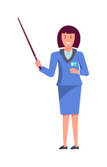 Driving instructor woman teaching traffic rules on white