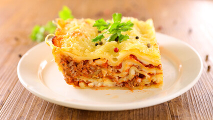lasagne with minced beef, tomato sauce and cheese
