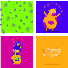 New Year's cows have fun celebrating the holiday