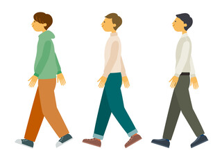 Fototapeta premium 歩く若い男性のイラストセット