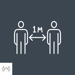 Social distancing. Keep distance related vector thin line icon. Isolated on black background. Editable stroke. Vector illustration.