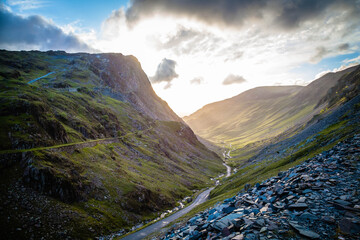 Sunset at Honister Pass in the Lake district,  Cumbria,  United Kingdom