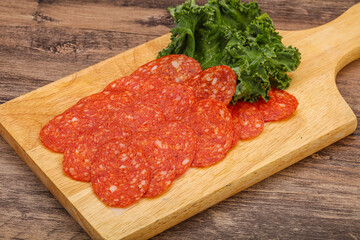 Italian spycy pepperoni sausage slices