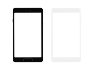 Black and white smartphone. Mockup empty mobile phone. Blank white screen. Set of cell phone with front view. Vector