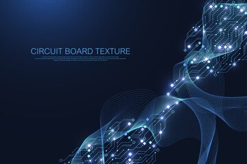 Circuit board technology background with hi-tech digital data connection system. Abstract computer electronic desing background. Motherboard hi-tech, science, futuristic technology vector illustration