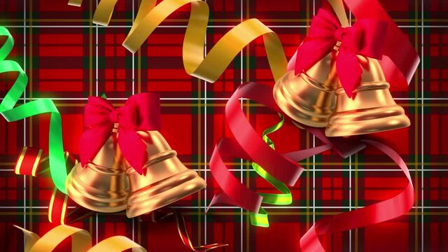 Festive Christmas bells on red background