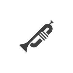 Trumpet musical instrument vector icon. filled flat sign for mobile concept and web design. Wind instrument trumpet glyph icon. Symbol, logo illustration. Vector graphics