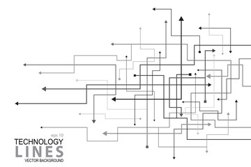 Abstract connected lines and arrows. Network and Connection concept, Circuit technology background with hi-tech digital data connection system and computer electronic design. vector background