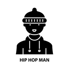 hip hop man icon, black vector sign with editable strokes, concept illustration