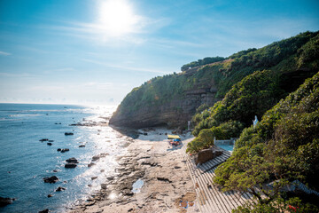 cave pagoda with Great cliffs on Ly Son Island, Quang Ngai Province, Vietnam