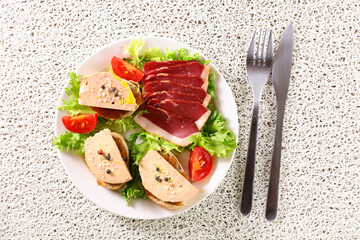 festive salad with foie gras toast