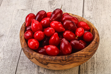 Sweet and ripe cornel berries