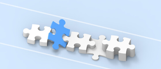 Fototapeta premium Close up Jigsaw Puzzle ideas Creativity banner and business Concept on blue Background. Business strategy teamwork and problem solving concept. - 3d rendering