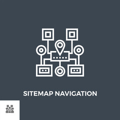 Sitemap Navigation Related Vector Thin Line Icon. Isolated on Black Background. Editable Stroke. Vector Illustration.