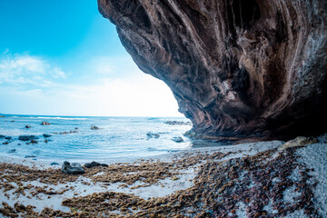 amazing view of cave temple ( Cave pagoda - Chua Hang) on Ly Son Island, Quang Ngai Province,...