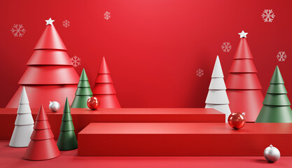 Podium and minimal abstract background for Christmas, 3d rendering geometric shape, Stage for product.