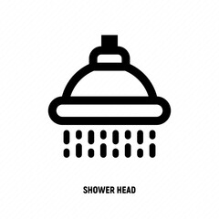 Showerhead with flowing water thin line icon. Vector illustration of hygiene for health.