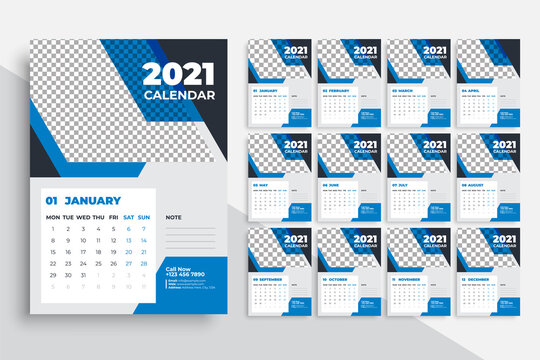 Wall Calendar or Desk Calendar 2021 Template,  Modern and Creative New year Calendar