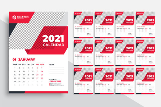 Wall Calendar or Desk Calendar 2021 Template,  Modern and Creative New year Calendar