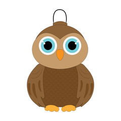 Christmas toy owl isolated on white background. Cute cartoon owl. A toy for the Christmas tree.
