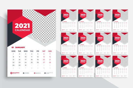 Wall Calendar or Desk Calendar 2021 Template,  Modern and Creative New year Calendar