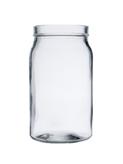 Empty glass jar, dishes, on a white background, close-up