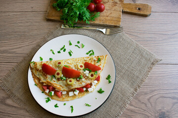 Cheese and Tomatoes in Homemade Delicious crepe