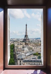 Fotobehang Eiffel tower famous landmark view through window in Paris, France © SasinParaksa