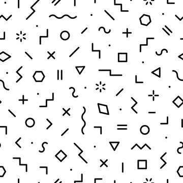 Vector seamless pattern. Abstract memphis background. Geometric scattering element. Modern hipster backdrop. Graphic scattered shape neo. Fashion pattern for design every day, wallpaper, school prints