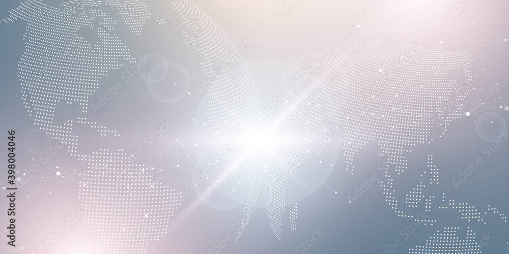 Poster Global network connection. Social network communication in the global business. World map point and line composition concept. Vector illustration.