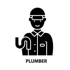 plumber icon, black vector sign with editable strokes, concept illustration