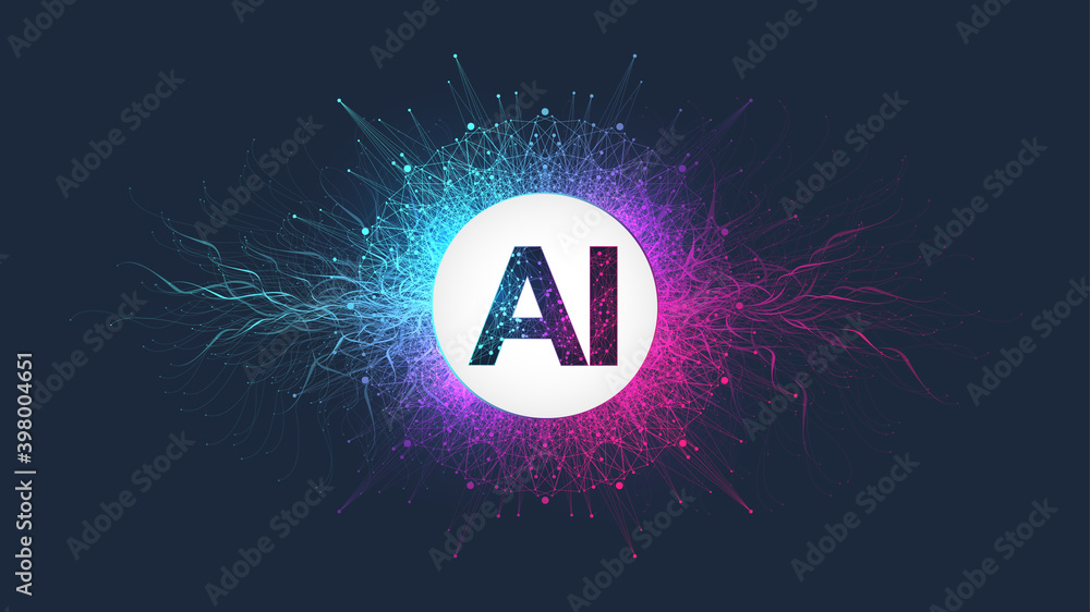 Aufkleber Artificial Intelligence Logo Plexus effect. Artificial Intelligence and Machine Learning Concept. Vector symbol AI. Neural networks and another modern technologies concepts. Technology sci-fi concept.