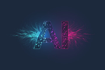 Artificial Intelligence Logo Plexus effect. Artificial Intelligence and Machine Learning Concept. Vector symbol AI. Neural networks and another modern technologies concepts. Technology sci-fi concept.