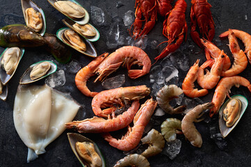 Various raw seafood