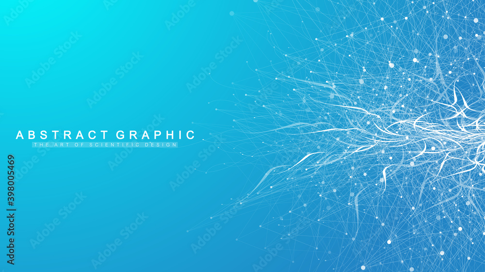 Leinwandbilder Geometric abstract background with connected lines and dots. Connectivity flow point. Molecule and communication background. Graphic connection background for your design. Vector illustration.