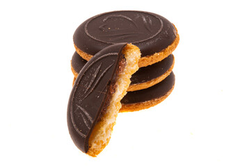 biscuit cookies in chocolate isolated