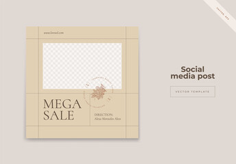 Sale square banner template with flowers logo for social media posts, mobile apps, banners design and web internet ads. Trendy abstract square template with colorful concept.